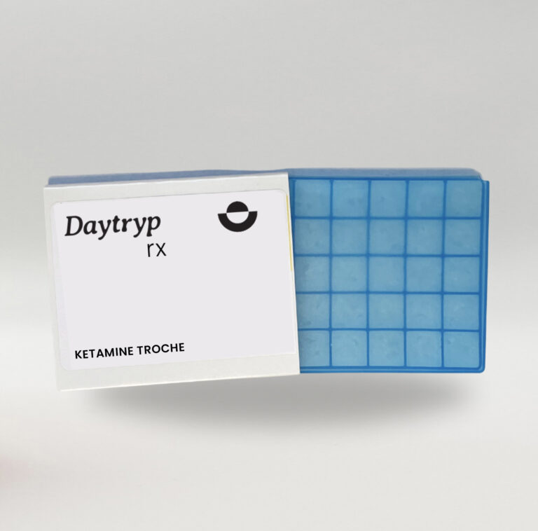 Box for Daytryp rx Ketamine Troche, showing the packaging and internal grid.
