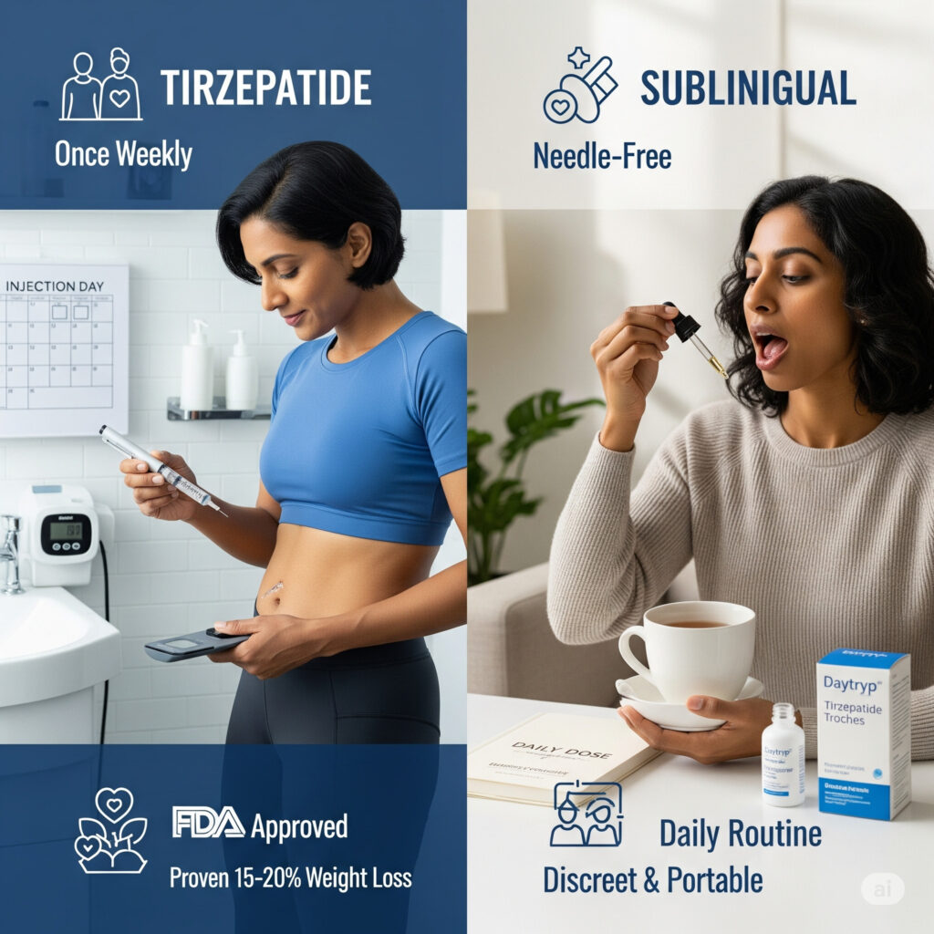 Tirzepatide Oral Drops vs. Injections – Which Is Right for You - Daytryp RX Tirzepatide Oral Drops vs. Injections – Which Is Right for You
