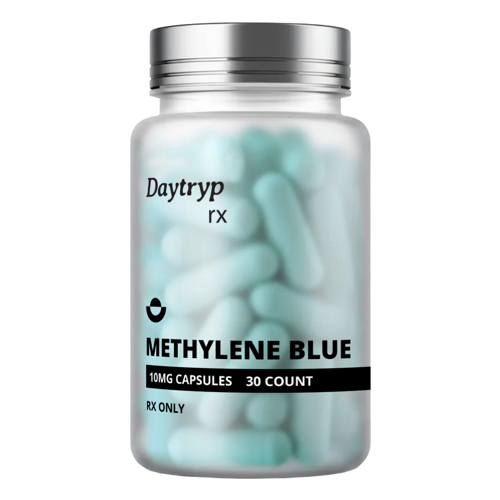 Daytryp RX Methylene Blue 10mg capsules bottle, 30 count