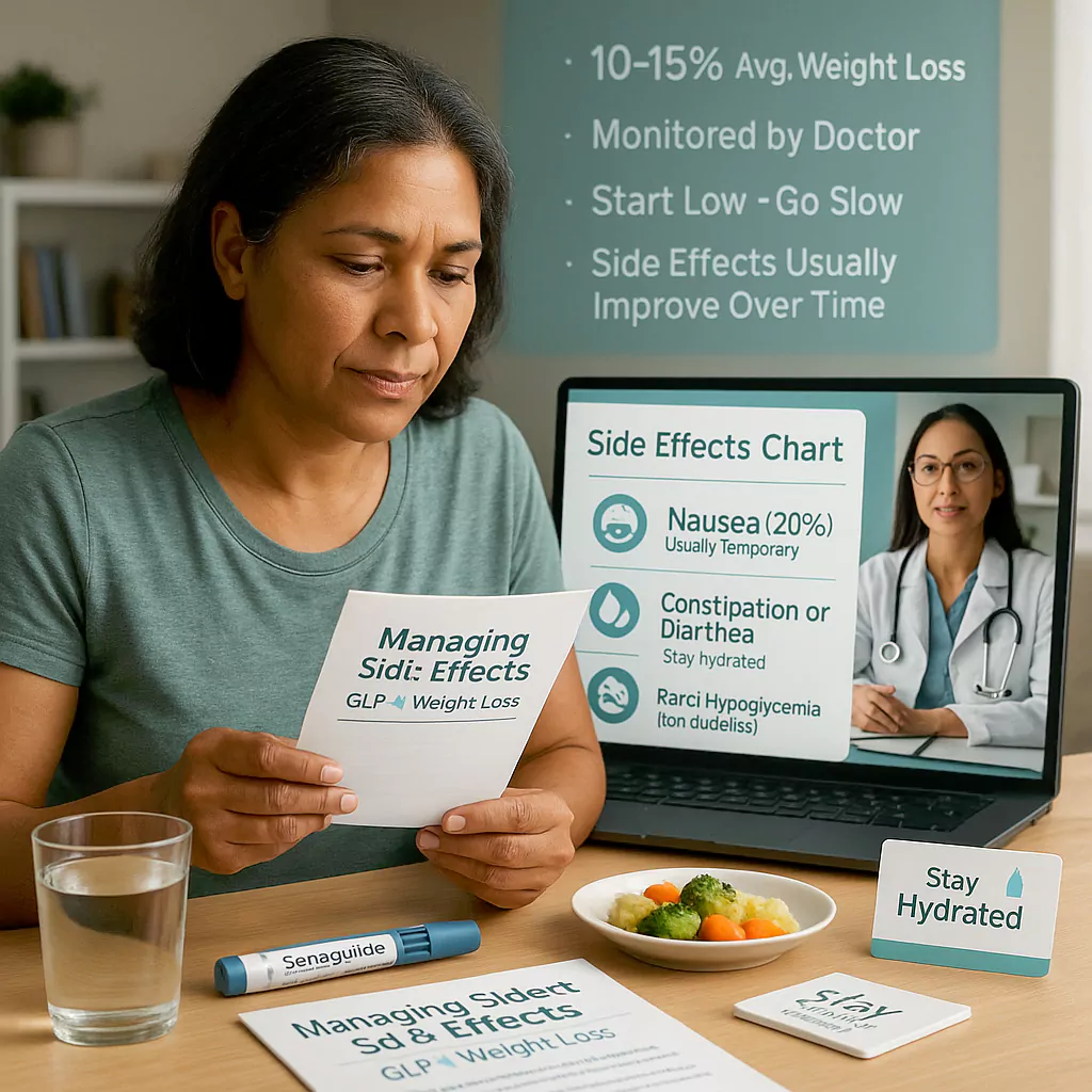 glp1-weight-loss-side-effects-monitoring - Daytryp RX patient reviewing GLP-1 weight loss side effects during online consultation with a doctor