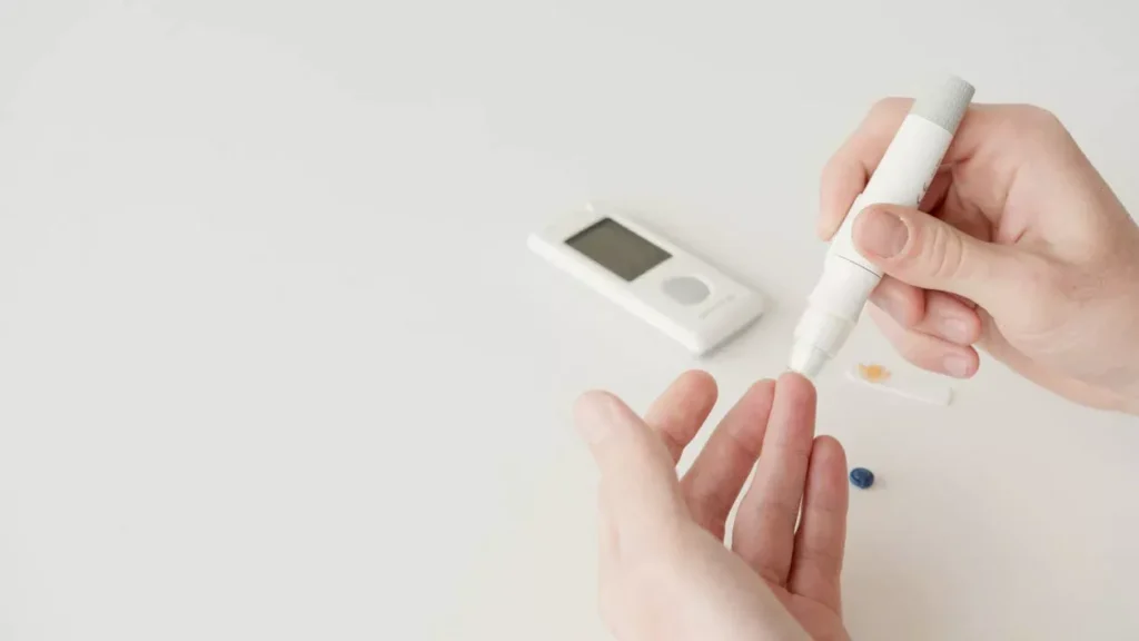 person checking blood sugar levels while considering semaglutide treatment online for diabetes and weight management