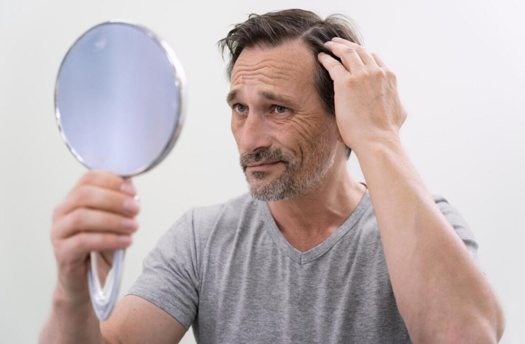 A man concerned about hair thinning