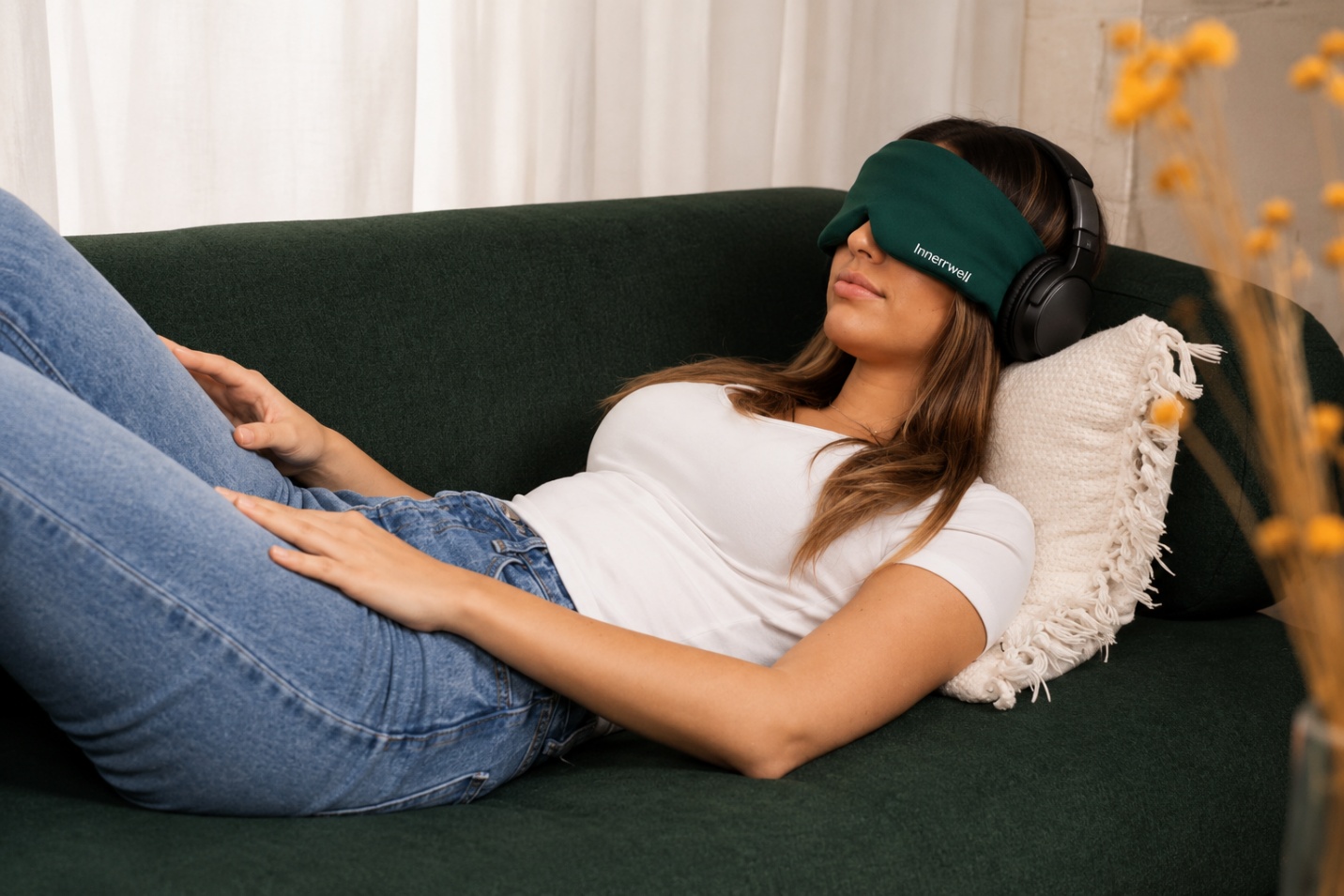 ketamine-therapy - Daytryp RX A person resting with a sleep mask and headphones