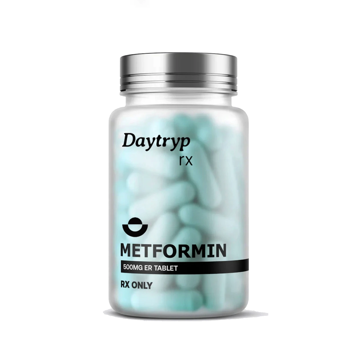 Daytryp RX Metformin 500 mg extended-release tablets in bottle.