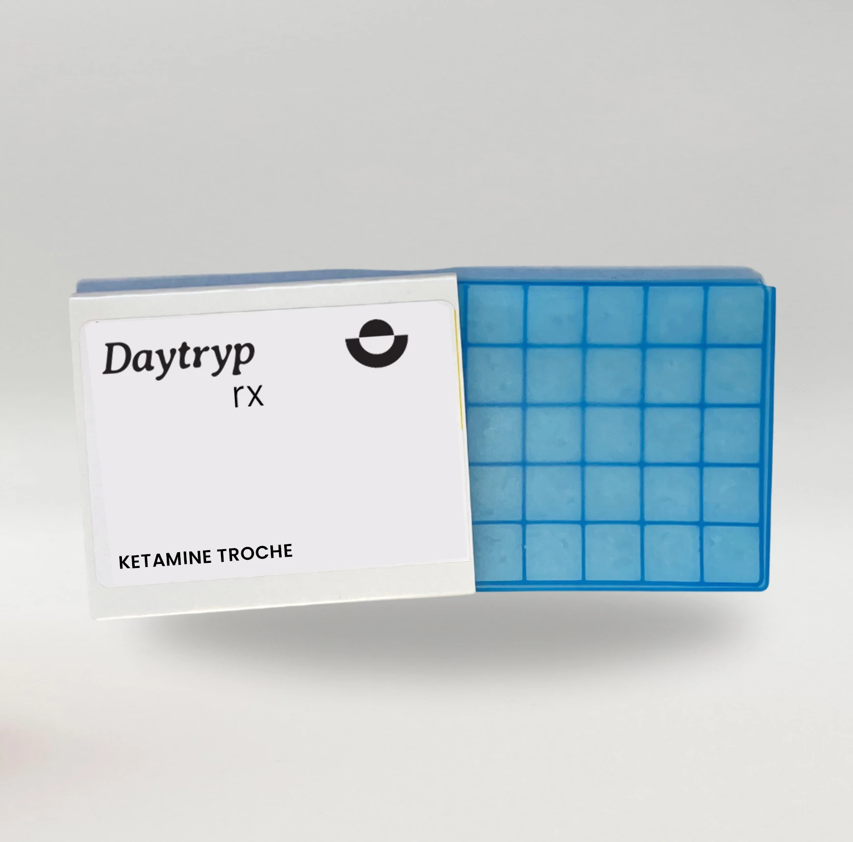 Daytryp RX ketamine troche in blue case with label.
