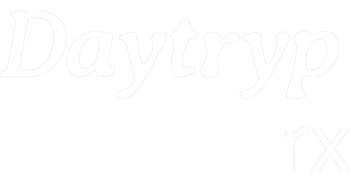 Daytryp RX white logo with transparent background.