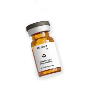 Clear glass vial with label reading "Daytryp rx SEMAGLUTIDE/B12 & GLYCINE 10MGG/500MCG/ML".