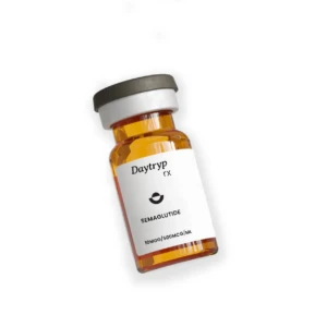 Clear glass vial with label reading "Daytryp rx SEMAGLUTIDE 10MGG/500MCG/ML".
