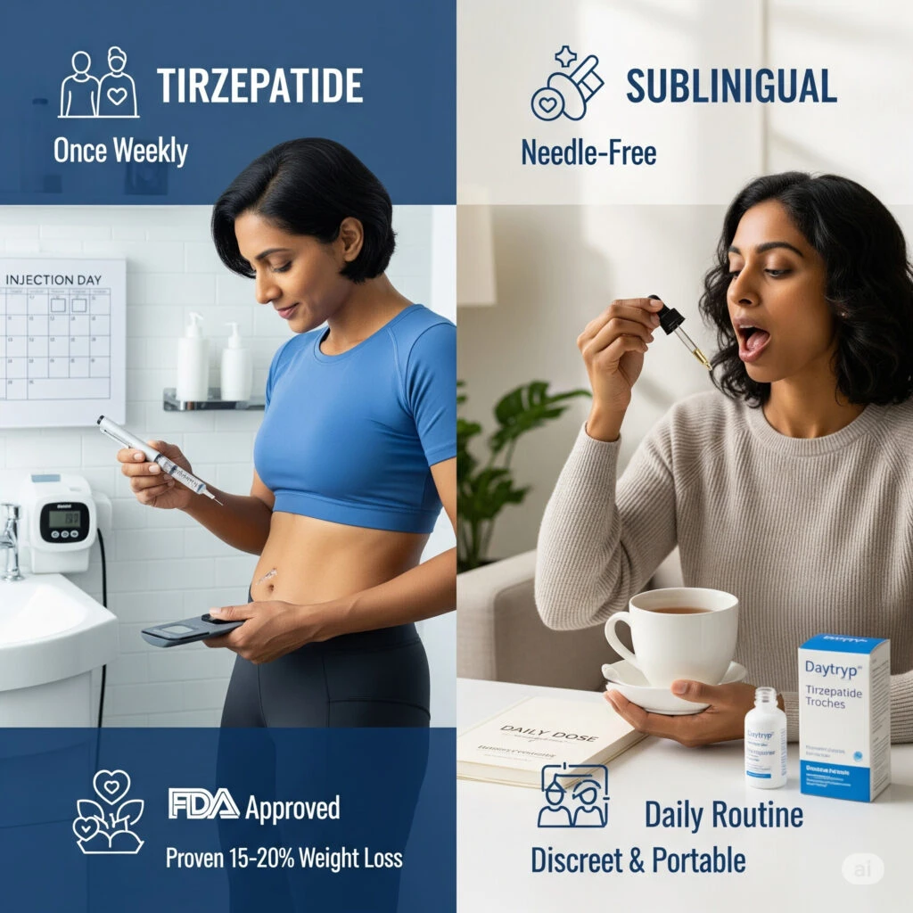 Tirzepatide Oral Drops vs. Injections – Which Is Right for You - Daytryp RX Tirzepatide Oral Drops vs. Injections – Which Is Right for You